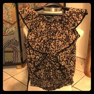 EXPRESS BLOUSE Feminine Ruffles BandStretch Hem-XS